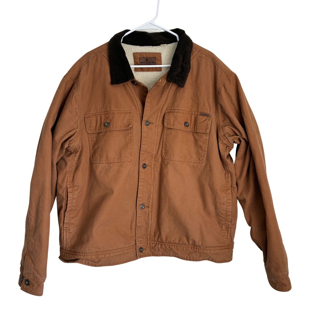 Woolrich Mens XXL‎ Sherpa Lined Canvas Work chore Jacket Brown Corduroy Collar